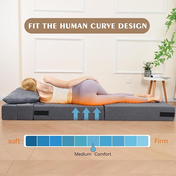 Folding Sofa Bed, Convertible Futon Sofa Bed with Pillow, Fold Out Couch with Washable Cover, Foldable Sleeper Chair for Living Room, Dorm, Guest Room, Single Size, Light Grey