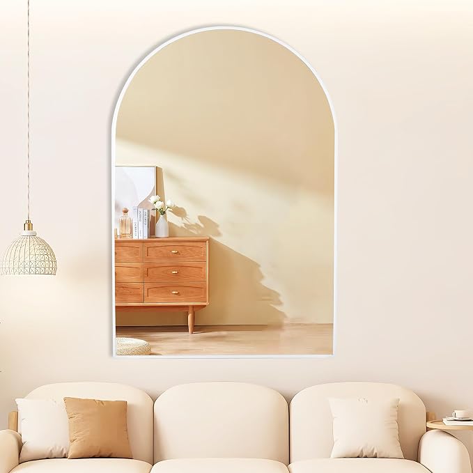 White Arch Bathroom Wall Mirror,24 x 36 Inch Arched Vanity Modern Tempered Glass Mirror for Bedroom,Living Room,Entryway - Image 3