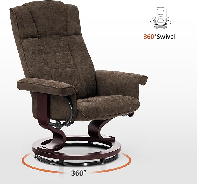 MCombo Manual Swivel Recliner with Ottoman, Chair Ottoman Set for RV Small Spaces, Living Room, Bedroom, Office 4919 (Chenille, Brown)