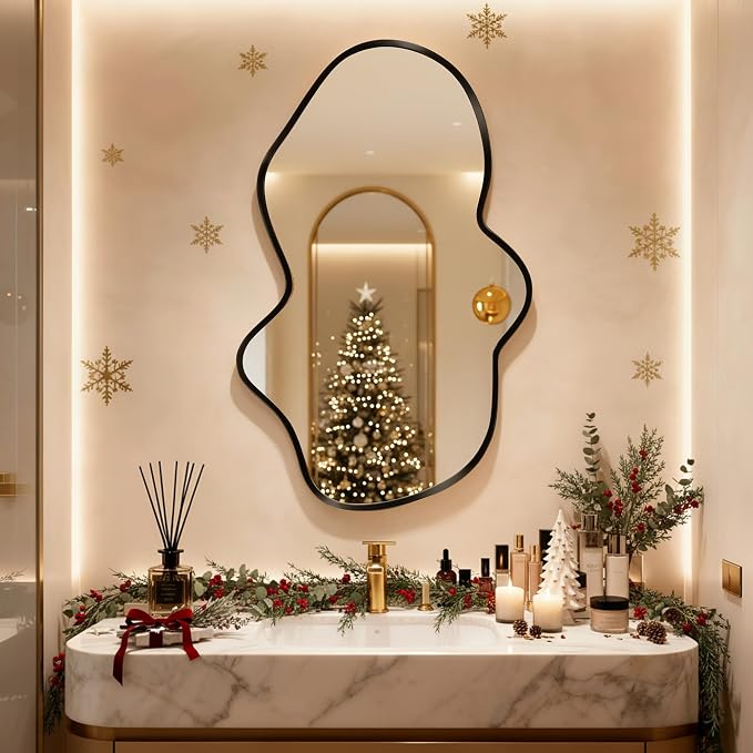 Irregular Wall Mirror, Black Bathroom Wavy Abstract Mirror for Over Sink, Decorative Cloud-Shaped Wall Mirror, Stylish Shatter-Proof HD Mirror for Bedroom, Entryway (24"x39", M, 1 Pack) - Image 2