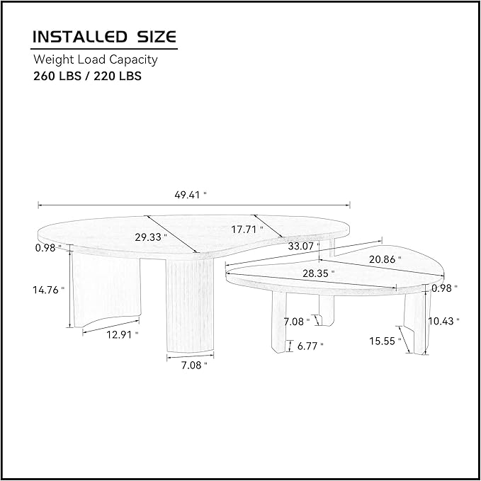 Modern Nesting Coffee Table Set of 2 for Living Room,Irregular Shape End Side Tables for Office,Easy Assembly,Black