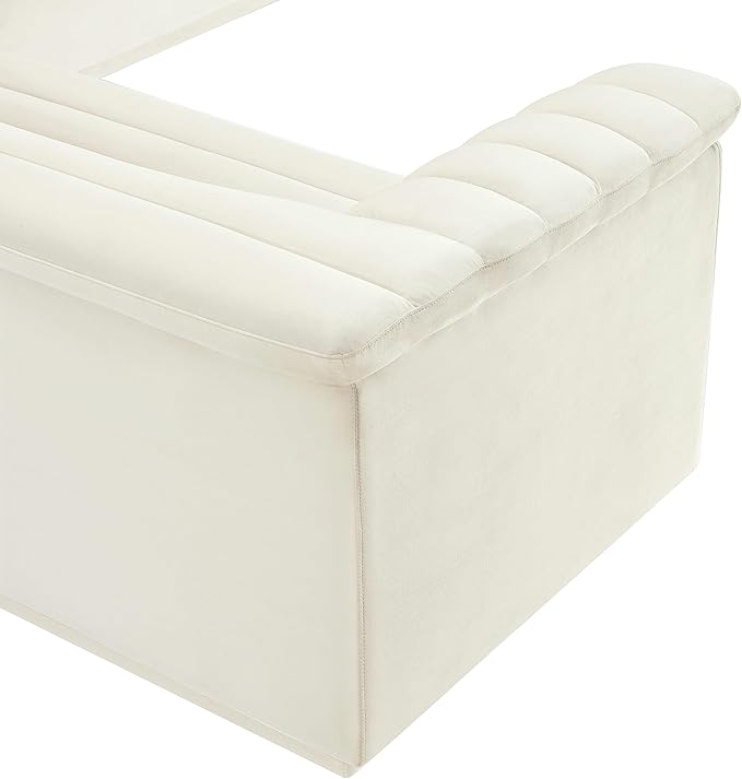 Meridian Furniture 194Cream-Sectional Cascade Collection Modern | Contemporary Modular Sectional with Soft Cream Velvet Fabric, Deep Channel Tufting, Curved Arms, 148" W x 80" D x 28" H, Cream
