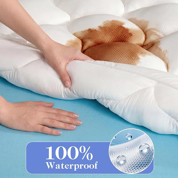 OhGeni Cooling 4 lnch Queen Size Dual Layer Mattress Topper, 2 Inch Gel Memory Foam, 2 Inch Soft Pillow Top Pad, Guest Bedroom Essentials Mattresses Cover, Extra Comfortable Sleep and Back Pain Relief