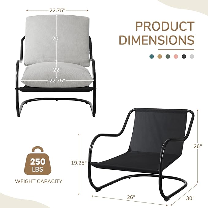 Peace nest Modern Accent Chair,Comfy Living Room Suspended Chair with Mental Frame,Bedroom Armchair with Soft Upholstered Cushion for Balcony Lounge Reading Meeting Room,Grey
