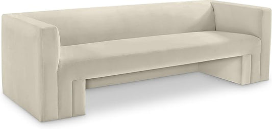 Meridian Furniture 665Cream-S Henson Collection Modern | Contemporary Velvet Upholstered Sofa with Rich Cream Velvet, Solid Wood Frame, 89.5" W x 34.5" D x 28" H, Cream