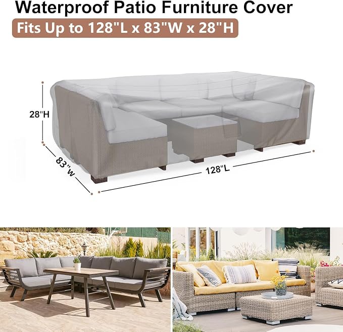 Patio Furniture Covers, Heavy Duty Outdoor Furniture Cover Waterproof, Sectional Sofa Set Covers Table and Chair Set Cover, 128"L×83"W×28"H - Image 2