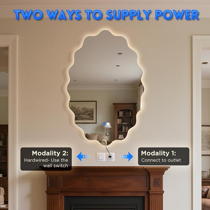 Oval Wavy Led Bathroom Mirror- Vanity Mirror with Lights IP54 Enhanced Anti-Fog,Single Piece 24"x36" 3 Colors Dimmable, Memory,Tempered Glass,UL Listed - Image 5