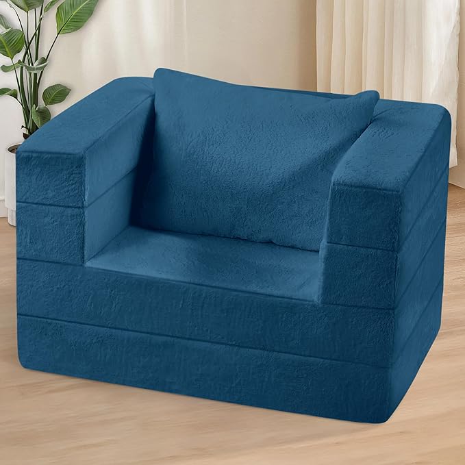 Futon Sofa Bed with Pillow, 3-in-1 Sleeper Sofa Bed with Removable Cover, Convertible Floor Sofa Bed, No Assembly Boneless Couch for Living Room, Bedroom