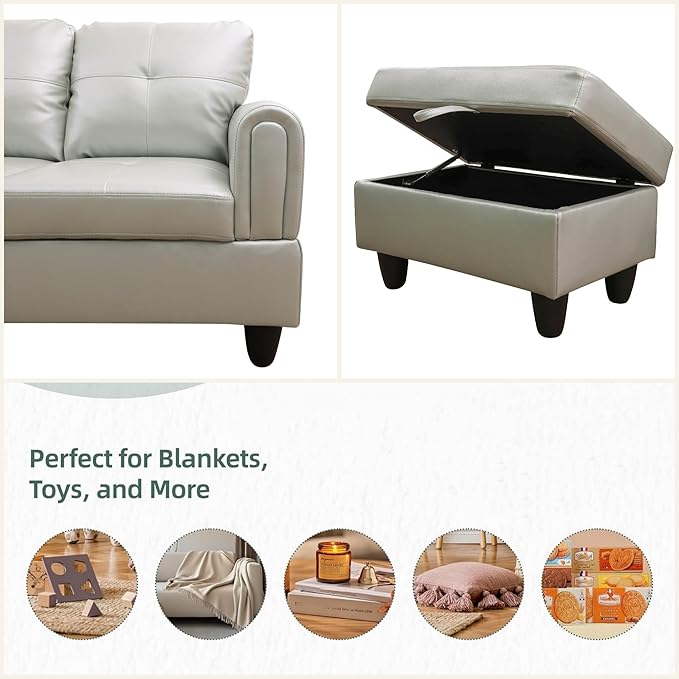 FONTOI L Shaped Sectional Couches, Leather Couch Modular Sectional Sofa with Ottoman Storage, Modern L Shaped Couch with Chaise for Living Room Bedroom Apartment Furniture, White