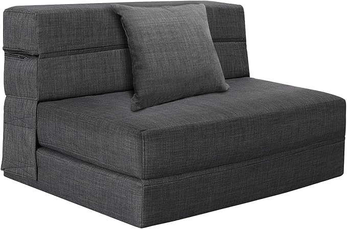 Fold Sofa Bed Couch Twin Size with Pillow Memory Foam Convertible Sleeper Chair Bed Futon Lazy for Living Room/Home Office/Guest Beds/Apartment/Upstairs Loft, Dark Gray