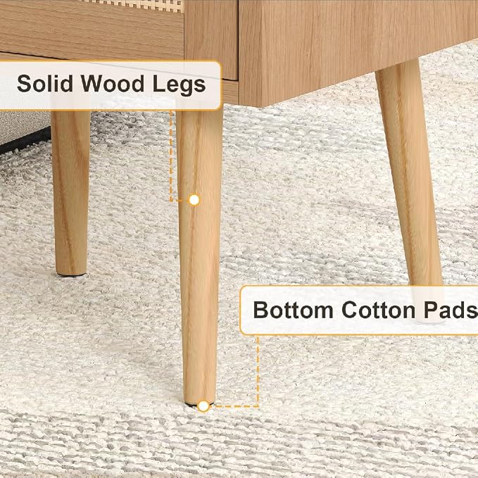 MECHYIN Nightstand with Charging Station & Rattan Decor Drawer, Boho Bedside End Table, Bed Side Table with Open Storage for Apartment Bedroom Living Room Dorm - Image 9