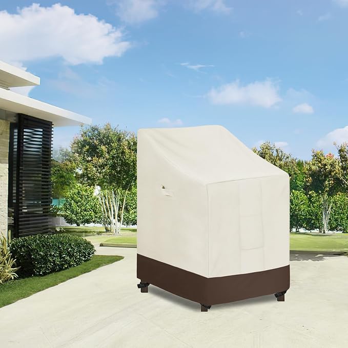 Easy-Going Heavy Duty Outdoor Stackable Chair Cover, Waterproof Patio Chair Cover, Windproof Outdoor Furniture Cover with Air Vent (1 Pack-28Wx36Dx47H inch, Beige/Dark Brown) - Image 2
