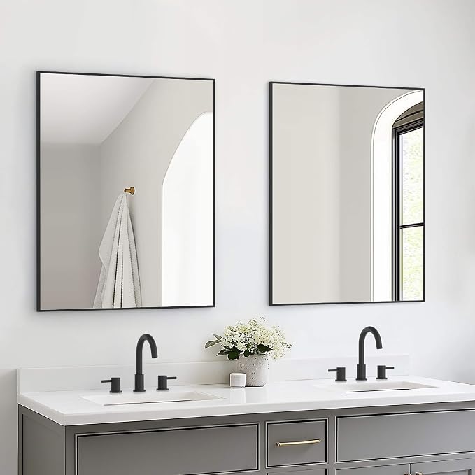 KIBI 36" x 30" Shatterproof Wall Mount Metal Frame Mirror – Horizontal or Vertical Hanging, Modern Rectangular Vanity Mirror for Bathroom, Entryway, or Living Room (Matte Black, FM1-3630MB) - Image 3
