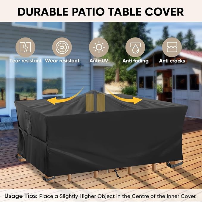 BALEINE Patio Furniture Covers, Outdoor Furniture Covers Waterproof, Heavy Duty Oxford Patio Table Cover for Outdoor Table, Chair, Sofa, Desk (Black, 108"L x 82"W x 28"H) - Image 3