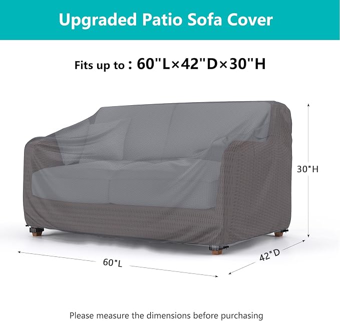 Patio Sofa Cover Waterproof - Heavy Duty 2-Seater Outdoor Couch Cover, Patio Furniture Covers with Air Vent and Handles, 60"L ×42" D×30" H, Gray - Image 2
