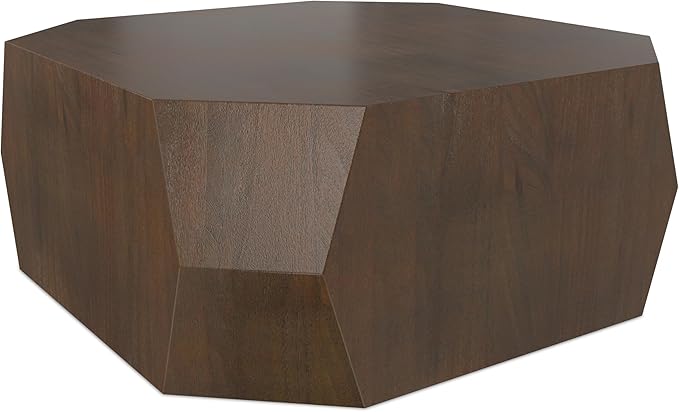 SIMPLIHOME Eisley Geometric Coffee Table - 39 inch Wide Solid Acacia Wood Veneer Sculptural Table in Walnut, Contemporary Living Room Centerpiece with Faceted Low-Profile Design, Assembled
