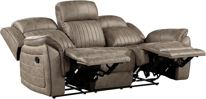 Lexicon Recliner Living Room Set, Home Theater Seating, Manual Polished Microfiber Upholstery Recliner Sofas, RV Couch Including Double Reclining Sofa, Loveseat and Chair, 3-Piece Set, Sandy Brown