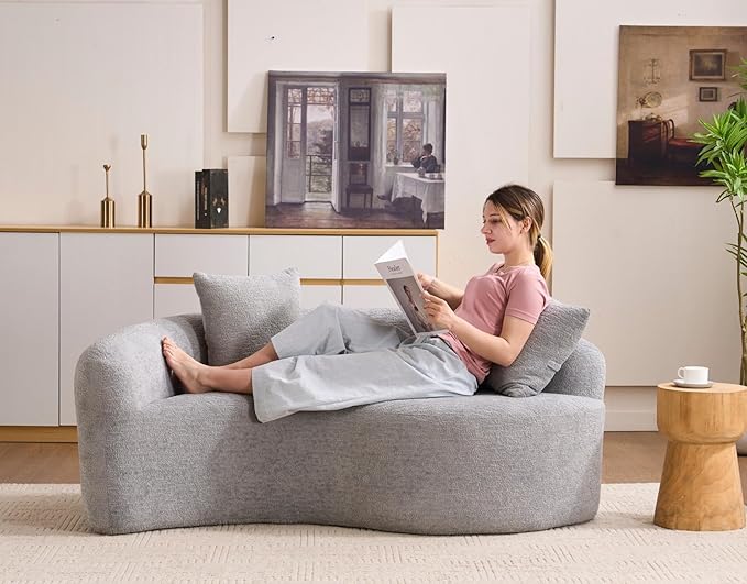 KEIKI S-Curved Loveseat Chenille Couches with 2 Pillows, Upholstered Luxury Plush Cloud Sectional Sofa for Living Room Apartment, Full Sponge Compression