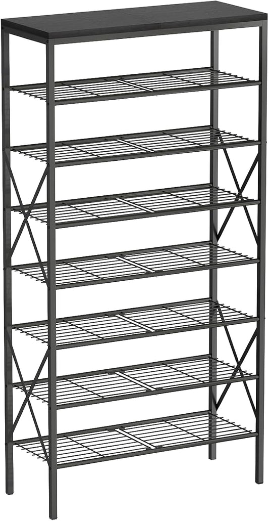 8 Tiers Shoe Rack, Large Capacity Shoe Rack Holds 32 Pairs of Shoes, Durable and Stable, Adjustable Metal Shelf Stackable Shoe Shelf for Entryway, Hallway, Living Room, Closet by MILEFA