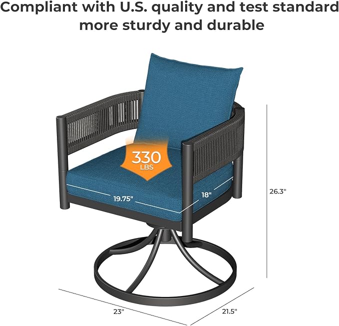 Grand patio 5-Piece Outdoor Dining Set for 4 with 1 Rectangle Expandable Table for 4-6 Person, Metal Woven Wicker Swivel Patio Chairs with Thickened Cushions for Yard, Poolside (Brown) - Image 6