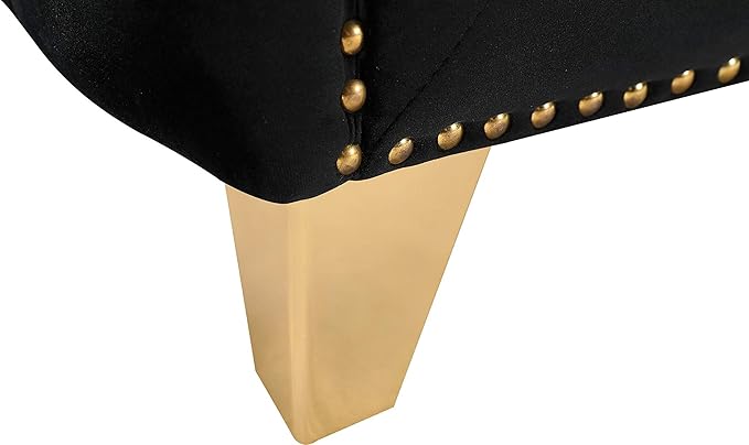 Meridian Furniture 652Black-L Michelle Collection Modern | Contemporary Loveseat with Deep Button Tufting, Gold Nailhead Trim and Sturdy Gold Iron Legs, Black Velvet, 66" W x 34" D x 30" H