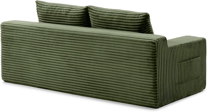 Convertible Sofa Bed, 2 in 1 Memory Foam Futon Couch, No Assembly Corduroy Foldable Sofa Bed, Comfy Floor Couch with 2 Pillows for Bedroom, Living Room, Apartment, Green