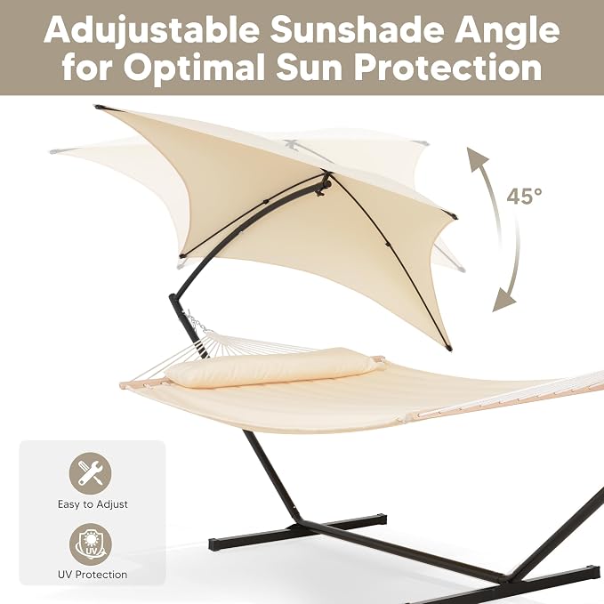 SUNCREAT Portable Outdoor Hammock with Stand, Sun-Protective Canopy, Double Hammock with Stand for Outside, Patent Pending, Beige - Image 4