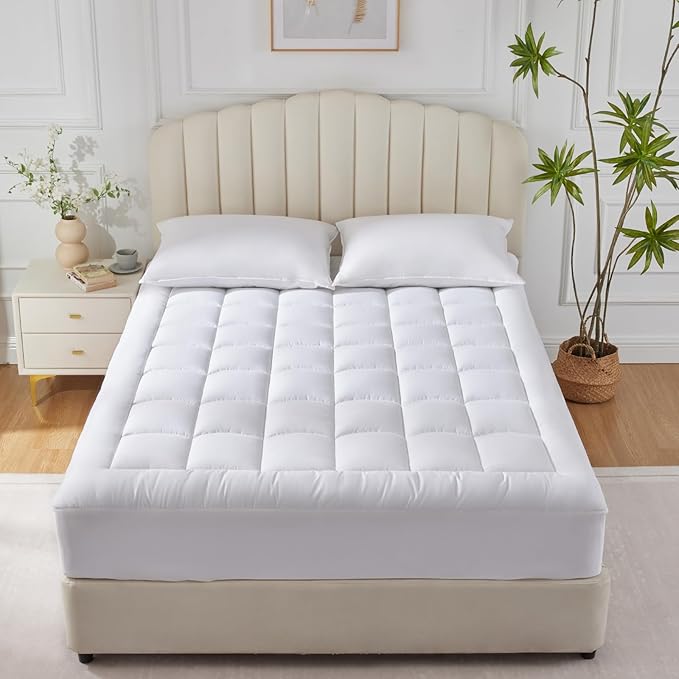 CozyLux Full Size Mattress Pad Pillow Top Cotton Cooling Mattress Topper 8-21" Deep Pocket Mattress Cover Quilted Fitted Cooling 450GSM Mattress Protector (54x75 Inch,White)