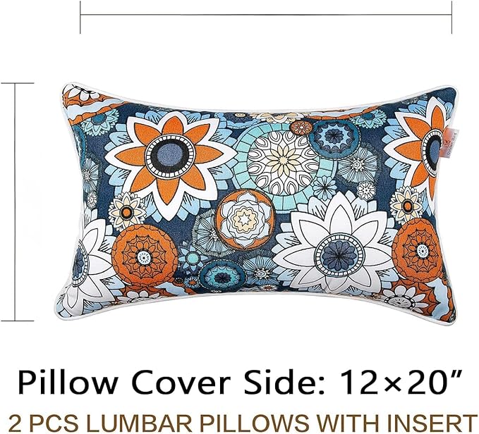 JMGBird 12×20 Inch Outdoor Lumbar Pillows Pack of 2 Water-Repellent Throw Pillows with Insert Rectangular Decorative Garden Cushion for Home Furniture Patio Coach Sofa
