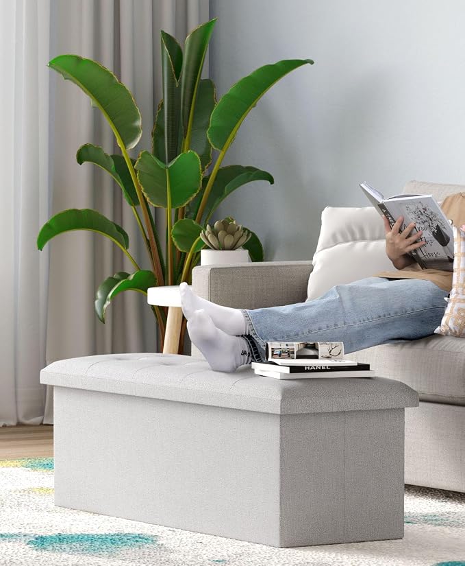 OS MOTOR Folding Storage Ottoman Bench, Multi-Functional Ottoman Foot Rest, End of Bed Bench, Storage Chest for Living Room, Bedroom, Hallway, Entryway, Holds Up to 600 lbs (Light Gray, 43 Inches) - Image 5