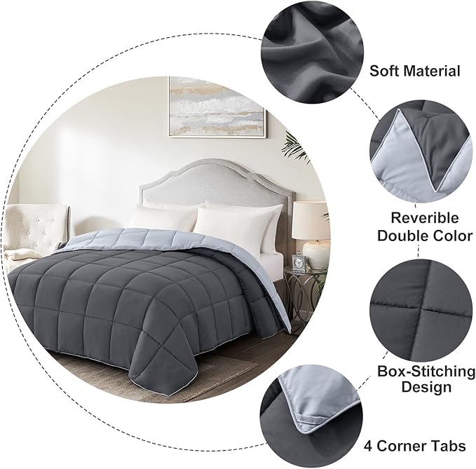 Homelike Moment Comforter King Size - Grey Duvet Insert Down Alternative Bed King Comforter, Lightweight Bedding Comforters Quilted Soft All Season Reversible Dark Gray/Light Grey