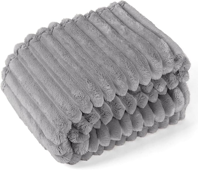 EXQ Home Fleece Blanket Twin Size for Couch or Bed - 3D Stripe Jacquard Decorative Blankets - Cozy Soft Lightweight Fuzzy Flannel Blanket Suitable for All Seasons(60"??80",Light Grey)