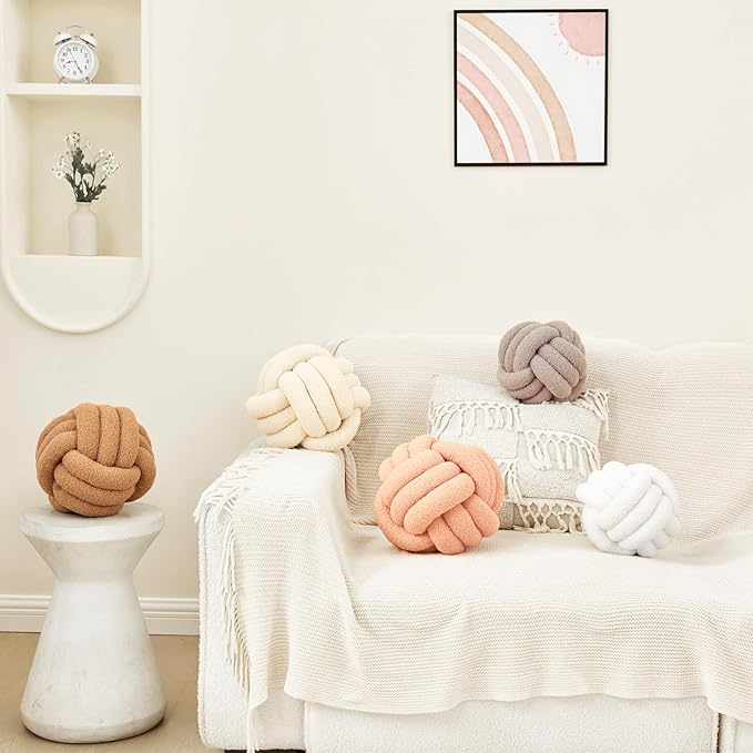 Petrella Knot Pillow Ball Round Throw Pillows Home Decor Cushion Decorative Aesthetic Throw Pillows，Lambswool Khaki 11inch
