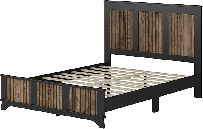 SOFTSEA Farmhouse 4 Piece Queen Size Bedroom Set with Dresser Night Stand, 2 Nightstands and Dresser, 4 Piece Bedroom Furniture Set, Black