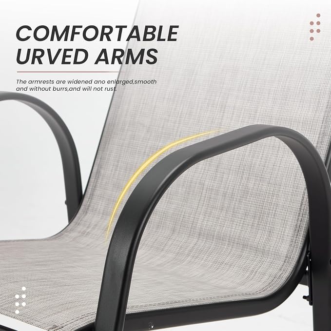 HOMREST Outdoor Bar Height Stools Set of 8,High Back Patio Chairs with Armrests,Textilene Chairs with Breathable Fabric & Metal Frame for All Weather,Light Grey - Image 7