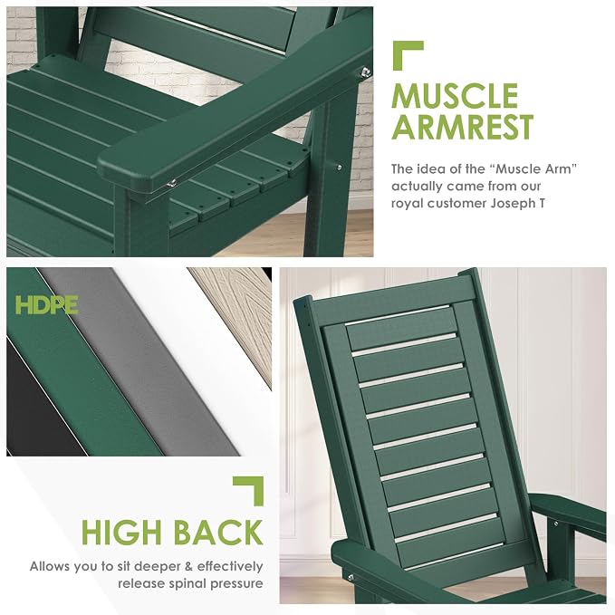 GREENVINES Outdoor Rocking Chairs | Set of 4 | Porch Rocker | HDPE Plastic | Forest | Oversized Rockers | High Back | Big & Tall | Ladder Back | for Patio Outside Backyard Balcony Garden - Image 7