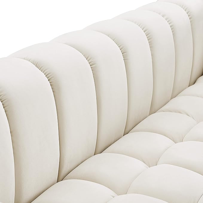 Meridian Furniture 670Cream-L Gwen Collection Modern | Contemporary Velvet Upholstered Loveseat with Deep Biscuit Tufting