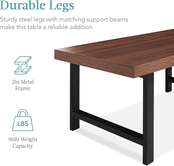 Best Choice Products 44in Modern Coffee Table Butcher Block Top Large Accent Table, Rectangular Wood Industrial Rustic Coffee Table for Living Room w/ 2in Metal Legs, 3in Tabletop - Brown