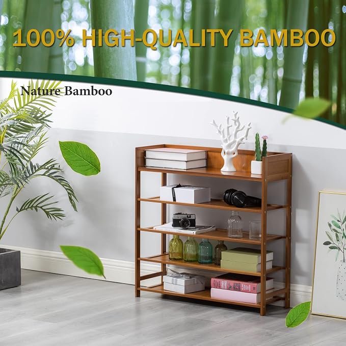 latifolia Bamboo Shoe Rack, 5-Tier Shoe Rack Organizer for Entryway, Living Room(Brown, 31.4''L) - Image 6