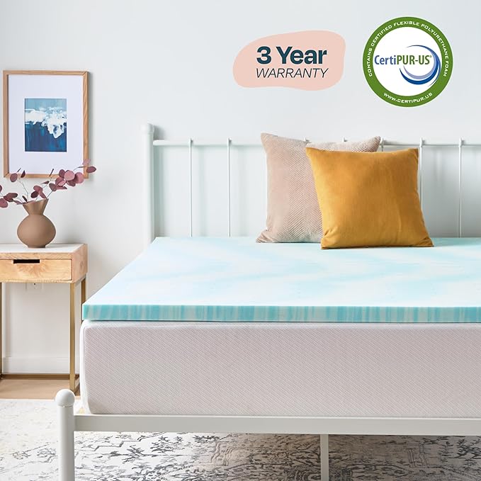Linenspa 2 Inch Swirl Gel Memory Foam Mattress Topper, Twin Size – Cooling Gel Infused, Ventilation Holes – Pressure Relieving Bed Topper – CertiPUR Certified