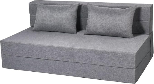 Folding Sofa Bed, Foldable Bed Sleeper Chair with Removable Washable Cover, Convertible Fold Out Couch with Pillow, Futon Couch for Living Room, Dorm, Guest Room, Queen Size, Light Grey