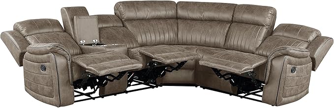 Lexicon Reclining Sectional Couches for Living Room, Modern Sofa, L Shape Sectional Couch with Drop-Down Cup Holders and Storage Arms, Manual Recliner Sectional Sofa, Sandy Brown