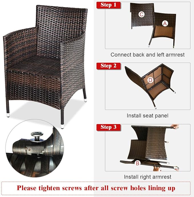 HAPPYGRILL 3 Piece Patio Set Wicker Rattan Furniture Set Outdoor Rattan Conversation Set with Coffee Table Chairs & Thick Cushions Bistro Sets for Patio Garden Lawn Backyard Pool