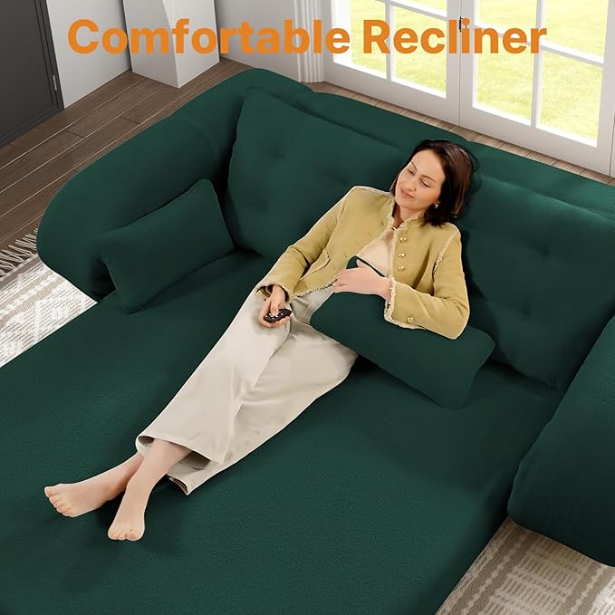 Rovibek 94" x 78" Oversized Floor Sofa with 4 Pillows, 3-in-1 Convertible Sleeper Sofa Bed, Compressed Couch in a Box for Living Room, Apartment, and Guest Roomg, Green