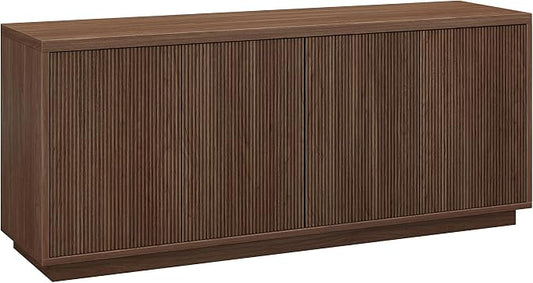 Henn&Hart Fluted TV Stand for TVs up to 65'' with 2 Concealed Ribbed Storage Cabinets and Adjustable Shelves for Living Room, Family Room, or Office, Medium Walnut by HennHart