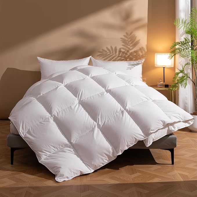 DWR Luxury King Size Down Comforter, 50% Real Down Filled, Ultra-Soft Cotton Blend, Medium Weight for All Season, Hotel Style Duvet Insert with Ties (106x90 Inches, White)