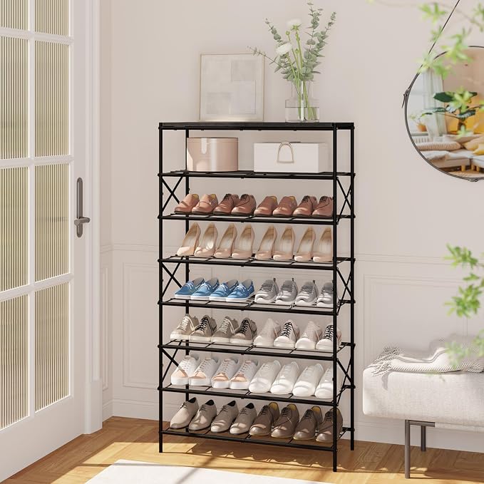 IBUYKE 8 Tier Shoe Rack, Large Capacity Shoe Storage Organizer for 32 Pairs of Shoes, Metal Shoe Storage Rack with Shelf for Entryway Hallway Closet Garage, Black TXJ018B - Image 2