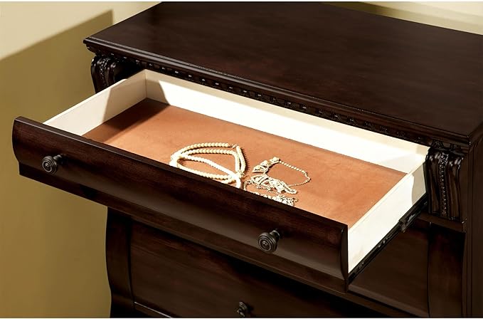 Furniture of America FOA Oulette 3pc Cherry Solid Wood Bedroom Set - King + Nightstand + Chest