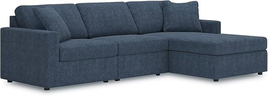 Signature Design by Ashley Modmax Contemporary L-Shaped Modular Stain Resistant 3-Piece Sectional with Chaise, Reversible Cushions and 2 Accent Pillows, Blue