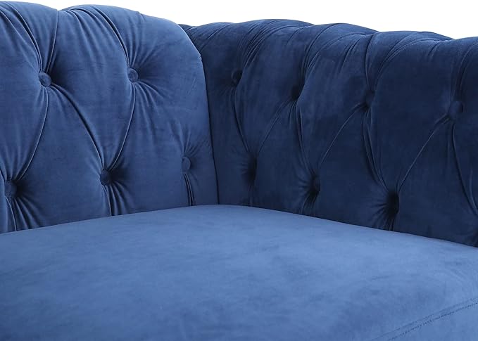 LEVNARY Velvet Chesterfield Chair, Mid-Century Modern Single Sofa Chair with Button Tufted Backrest and Nailhead Decor, Tufted Upholstered Rolled Armchair for Home Bedroom Reading Room (Blue)